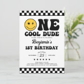 Groovy One Cool Typ Boy 1. Geburtstag Party Einladung (Stehend Vorderseite)