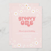 Groovy One daisy boho Blumengebäck erster Geburtst Einladung (Vorne/Hinten)