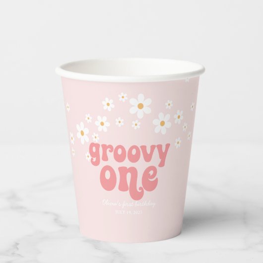 Groovy One daisy boho erste Geburtstagspacketasse Pappbecher (Vorderseite)