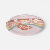 Groovy One daisy boho floraler Regenbogen 1. Gebur Pappteller (Schrägansicht)