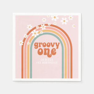 Groovy One daisy boho floraler Regenbogen 1. Gebur Serviette