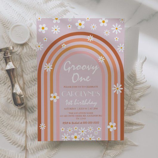 Groovy One Daisy Boho Rainbow 1. Geburtstag Einladung