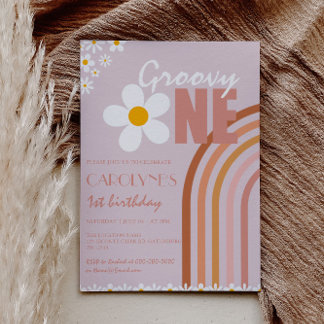 Groovy One Daisy Boho Rainbow Erster Geburtstag Einladung
