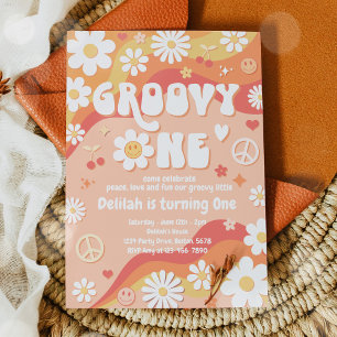 Groovy One Daisy Floral 70er Friedens Hippie Gebur Einladung