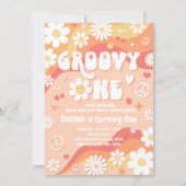 Groovy One Daisy Floral 70er Peace Hippie Birthday Einladung (Vorderseite)