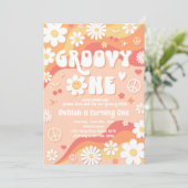 Groovy One Daisy Floral 70er Peace Hippie Birthday Einladung (Stehend Vorderseite)