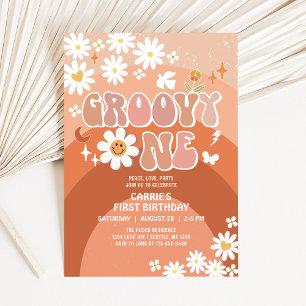 Groovy ONE Daisy Hippie 70's Retro 1. Geburtstag Einladung