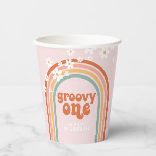 Groovy One daisy hippie Regenbogen erster Geburtst Pappbecher