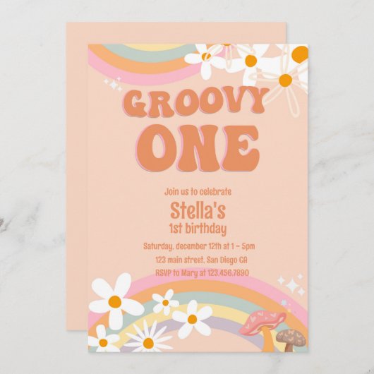 Groovy One Daisy Party Invitation (Vorne/Hinten)
