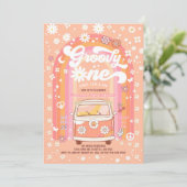 Groovy ONE Daisy Peach Rainbow 1. Geburtstag Einladung (Stehend Vorderseite)