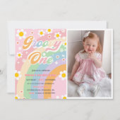 Groovy One Daisy Rainbow 1st Birthday Party Foto Einladung (Vorderseite)