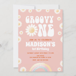 Groovy One Daisy Rainbow 70er Retro 1. Geburtstag Einladung