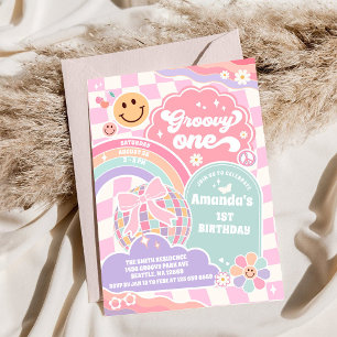Groovy One Disco Regenbogen 1. Geburtstagseinladun Einladung
