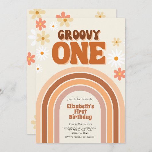 GROOVY ONE Einladung zum ersten Geburtstag (Vorne/Hinten)