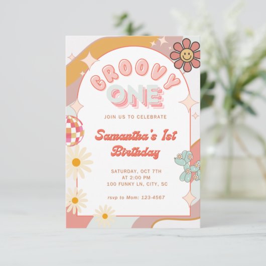 Groovy One Einladung zum Geburtstag (Stehend Vorderseite)