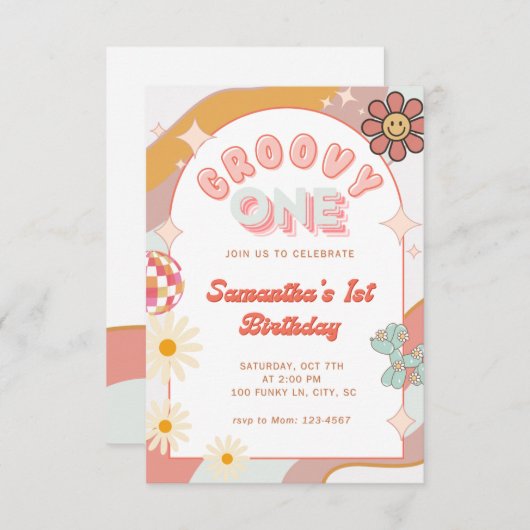 Groovy One Einladung zum Geburtstag (Vorne/Hinten)