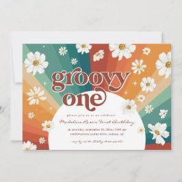 Groovy One erster Geburtstag | Retro Daisy Rainbow Einladung