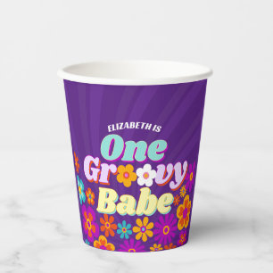 Groovy One farbenfrohe Retro Floral Geburtstag Pappbecher