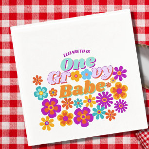 Groovy One farbenfrohe Retro Floral Geburtstag Serviette