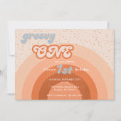 Groovy One First Birthday Girly Retro Party Einladung (Vorderseite)
