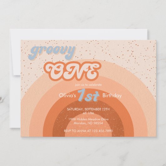Groovy One First Birthday Girly Retro Party Einladung (Vorderseite)