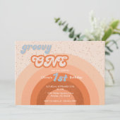 Groovy One First Birthday Girly Retro Party Einladung (Stehend Vorderseite)