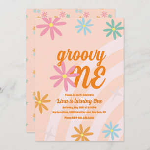 Groovy One Floral Erster Geburtstag Retro Party Einladung