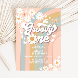 Groovy ONE Gänseblümchen Hippie 70er Retro 1. Gebu Einladung