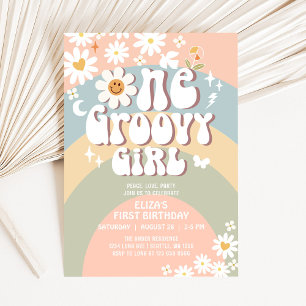 Groovy ONE Gänseblümchen Hippie 70er Retro 1. Gebu Einladung