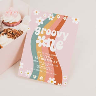 Groovy One Gänseblümchen Regenbogen 3. Geburtstag Einladung