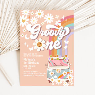 Groovy ONE Gänseblümchen Regenbogen Hippie 70er 1. Einladung