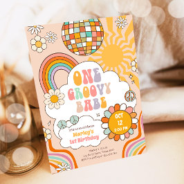 Groovy One Girl Retro 70er Rainbow 1. Geburtstag Einladung