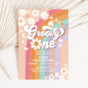 Groovy ONE Hippie 70er Regenbogen Retro 1. Geburts Einladung