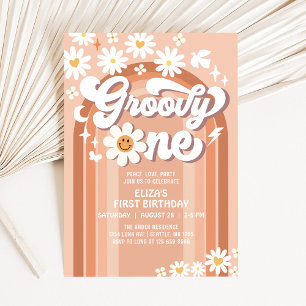 Groovy ONE Hippie 70er Retro 1. Geburtstag Einladung
