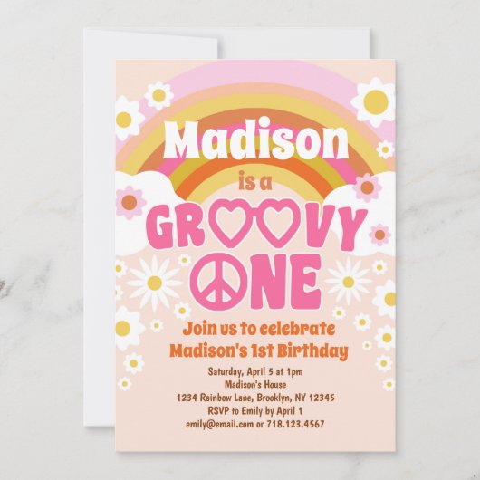 Groovy ONE Hippie Party Einladung zum 1. Geburtsta (Vorderseite)