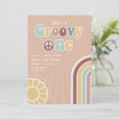 Groovy One Hippie Peace First Birthday Party Girl Einladung (Stehend Vorderseite)