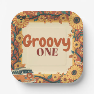 Groovy One Lion Geburtstag Retro 70er Erster Gebur Pappteller