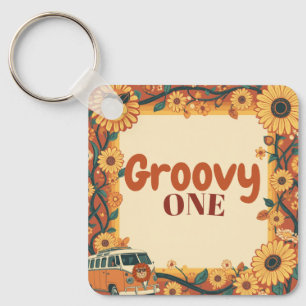 Groovy One Lion Geburtstag Retro 70er Erster Gebur Schlüsselanhänger