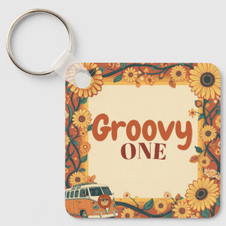 Groovy One Lion Geburtstag Retro 70er Erster Gebur Schlüsselanhänger