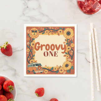 Groovy One Lion Geburtstag Retro 70er Erster Gebur Serviette
