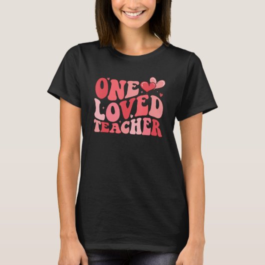 Groovy One Loved Teacher 100 Days of School Valent T-Shirt (Vorderseite)