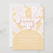 Groovy One Pastel Retro Sunshine daisine Pink Einladung (Vorderseite)