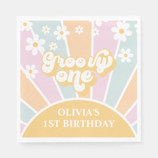 Groovy One pastel Retro Sunshine daisy boho Serviette (Vorderseite)