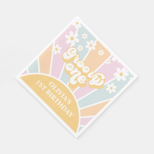 Groovy One pastel Retro Sunshine daisy boho Serviette (Ecke)