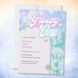 Groovy One Pastel Tie Dye 1. Geburtstagsfeier Einl Einladung