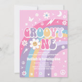 Groovy One Peace Liebe Party Rainbow Birthday Part Einladung (Vorderseite)