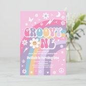 Groovy One Peace Liebe Party Rainbow Birthday Part Einladung (Stehend Vorderseite)