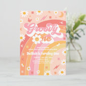 Groovy One Peace Liebe Party Rainbow Birthday Part Einladung (Stehend Vorderseite)