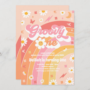 Groovy One Peace Liebe Party Rainbow Birthday Part Einladung