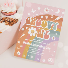 Groovy One Peace Liebe Party Rainbow Birthday Part Einladung